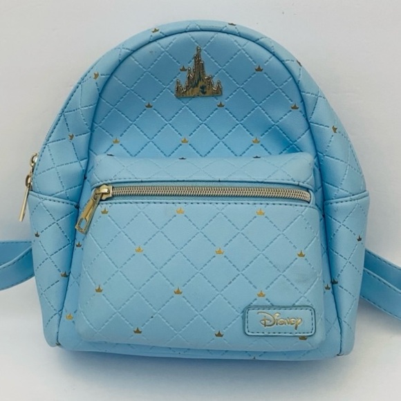 Loungefly Disney Cinderella Castle Quilted Blue Mini Backpack
